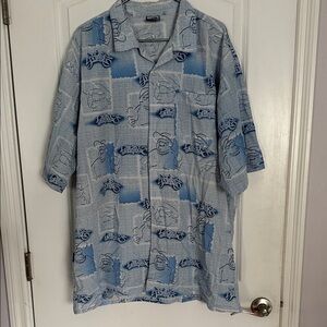 South Pole Vtg Y2K Light Blue Graphic Button Down Shirt